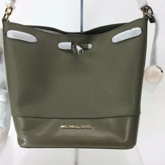 Michael Kors Handbags - Michael Kors Trista Medium Drawstring Bucket Bag Messenger Bag Olive Green